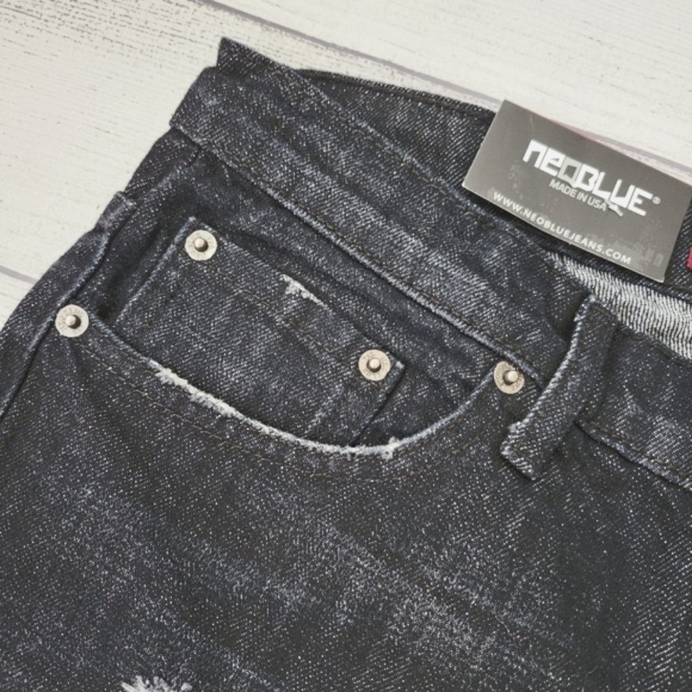 Neo Blue Distressed Black Denim Shorts Size 32 Men - Picture 5 of 8